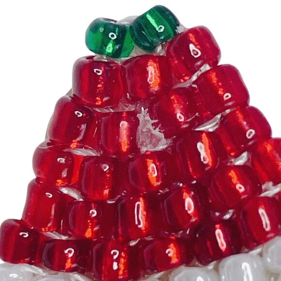 Vintage Beaded Santa Clip On Earrings Christmas Handmade Holiday Jolly Jewelry - Picture 5 of 10